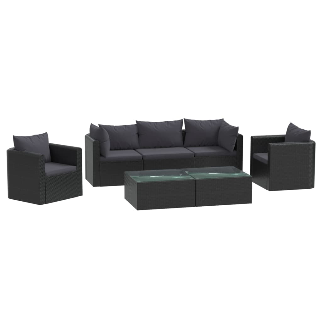 9-delige Loungeset met kussens poly rattan zwart