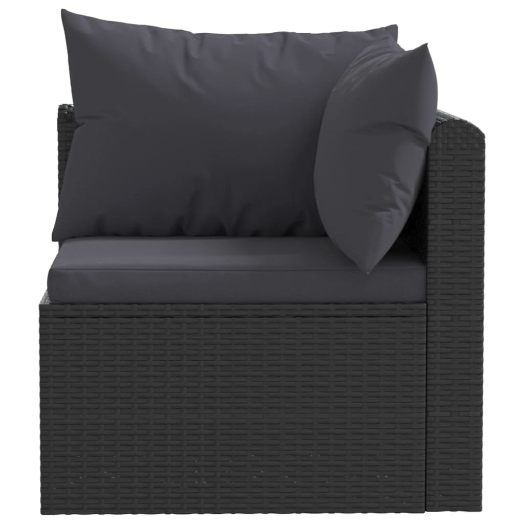 9-delige Loungeset met kussens poly rattan zwart