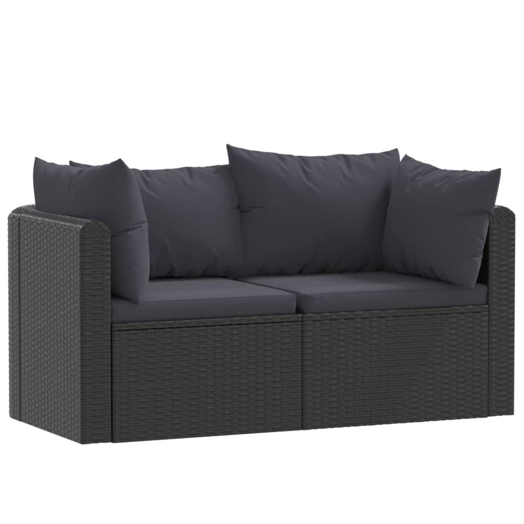 9-delige Loungeset met kussens poly rattan zwart