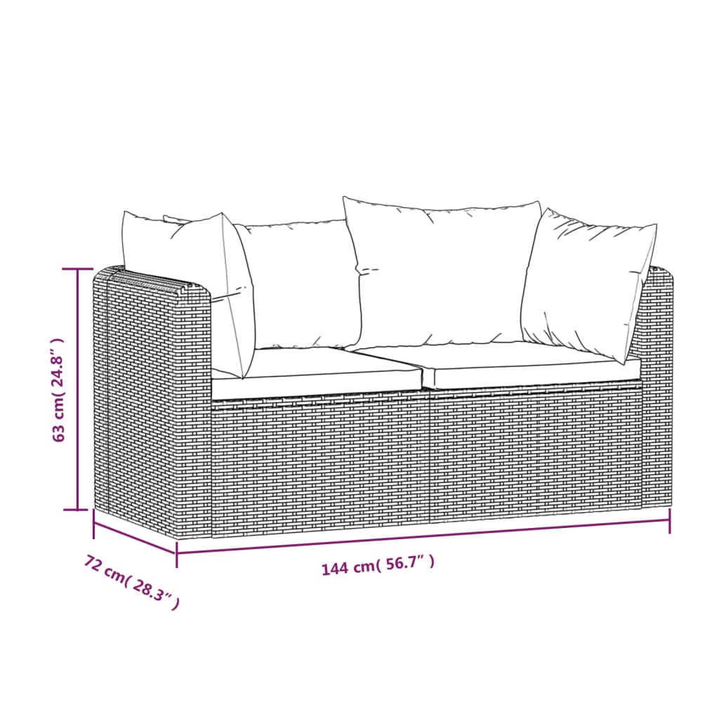 9-delige Loungeset met kussens poly rattan zwart