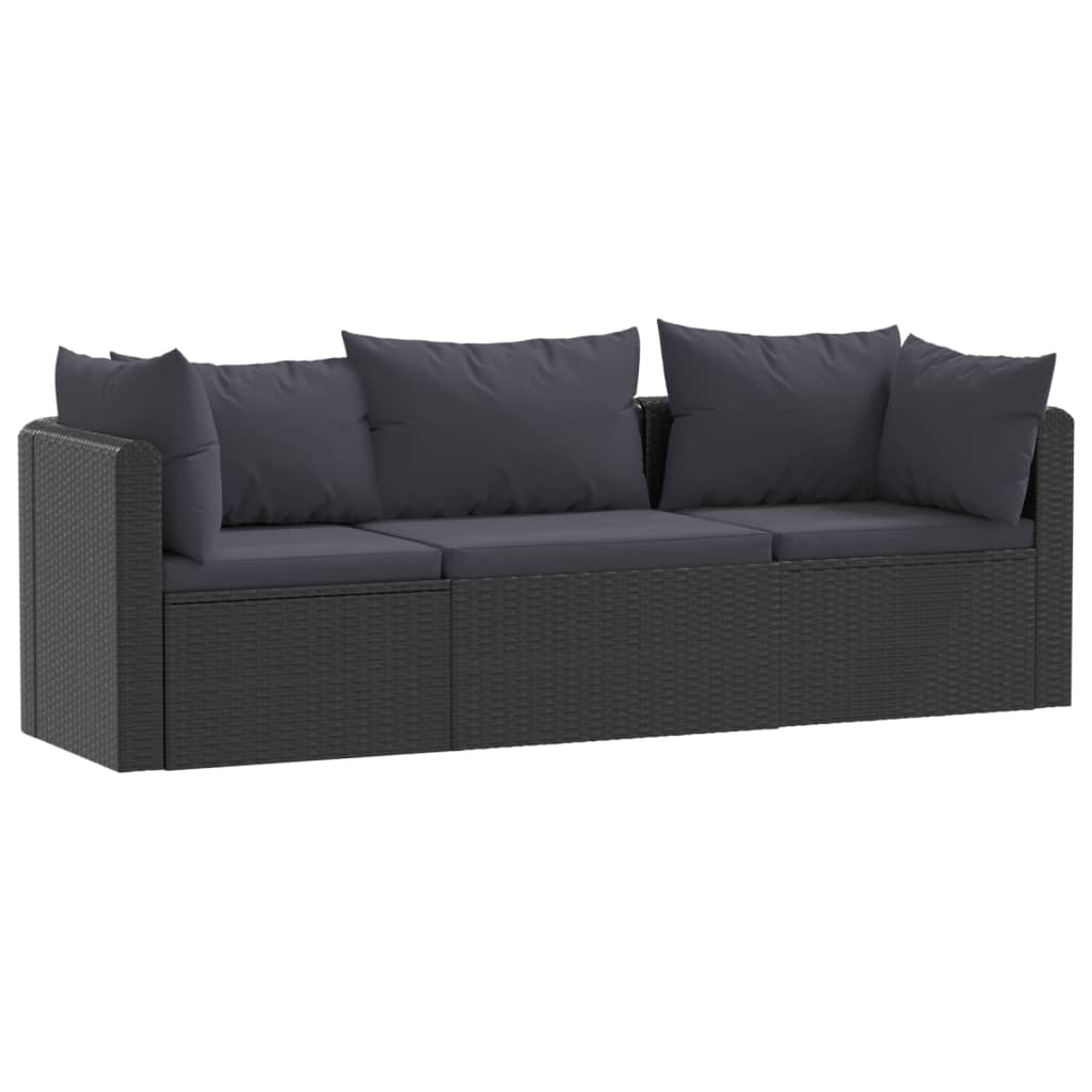 9-delige Loungeset met kussens poly rattan zwart