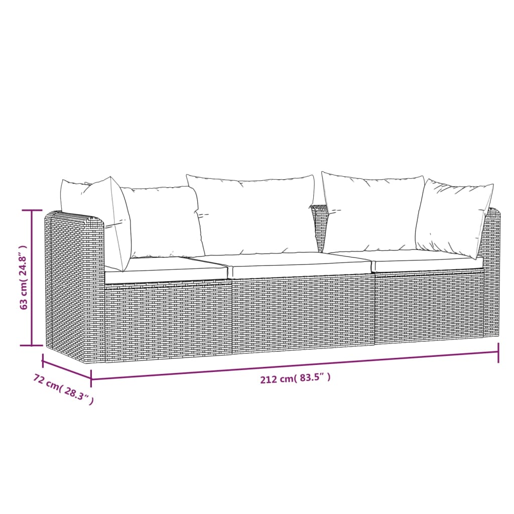 9-delige Loungeset met kussens poly rattan zwart