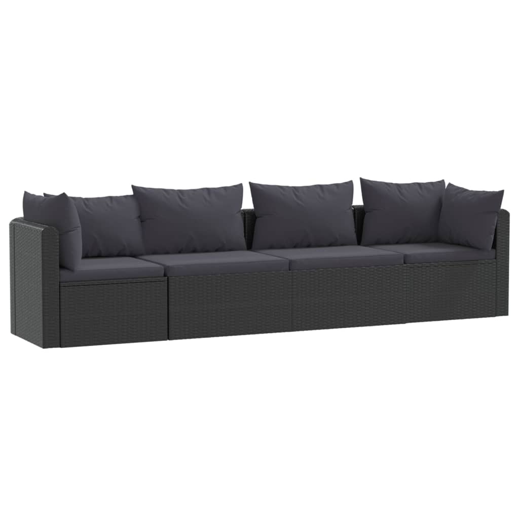 9-delige Loungeset met kussens poly rattan zwart