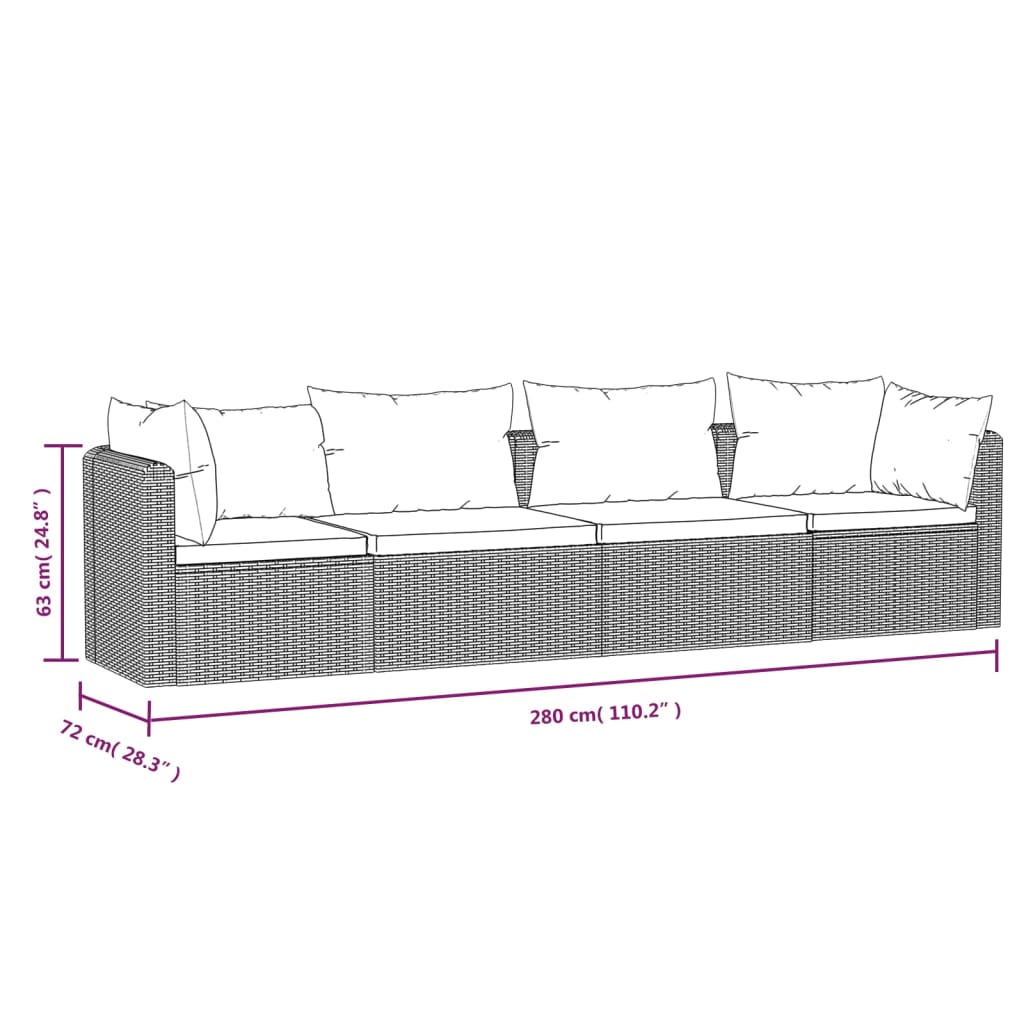 9-delige Loungeset met kussens poly rattan zwart