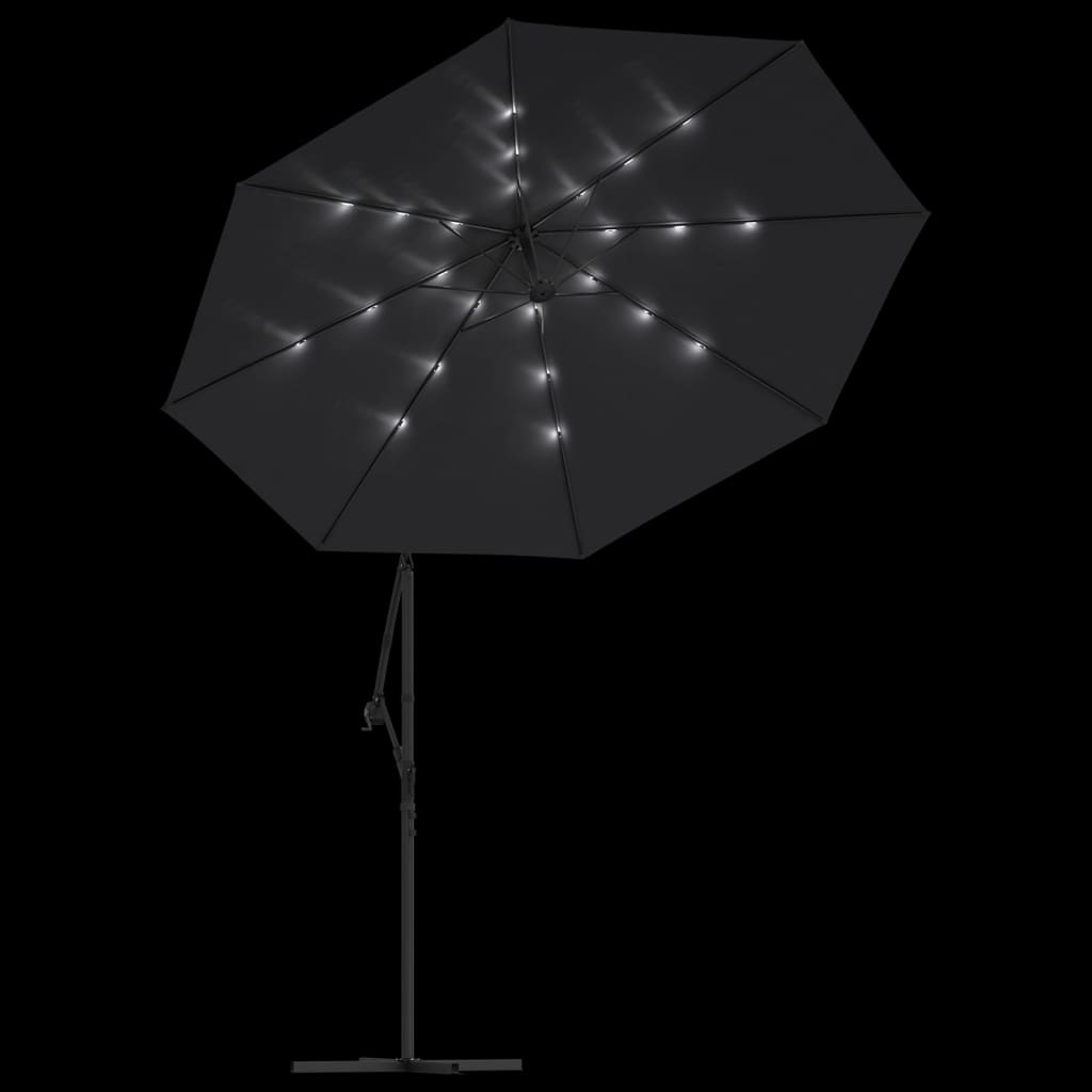 Parasol flottant avec éclairage LED et mât en acier rouge vin