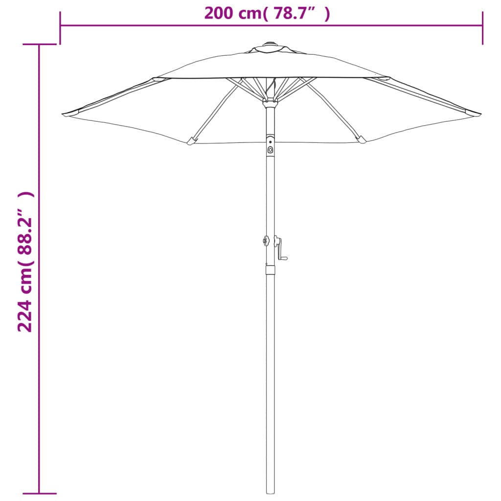 Parasol 200x224 cm aluminium