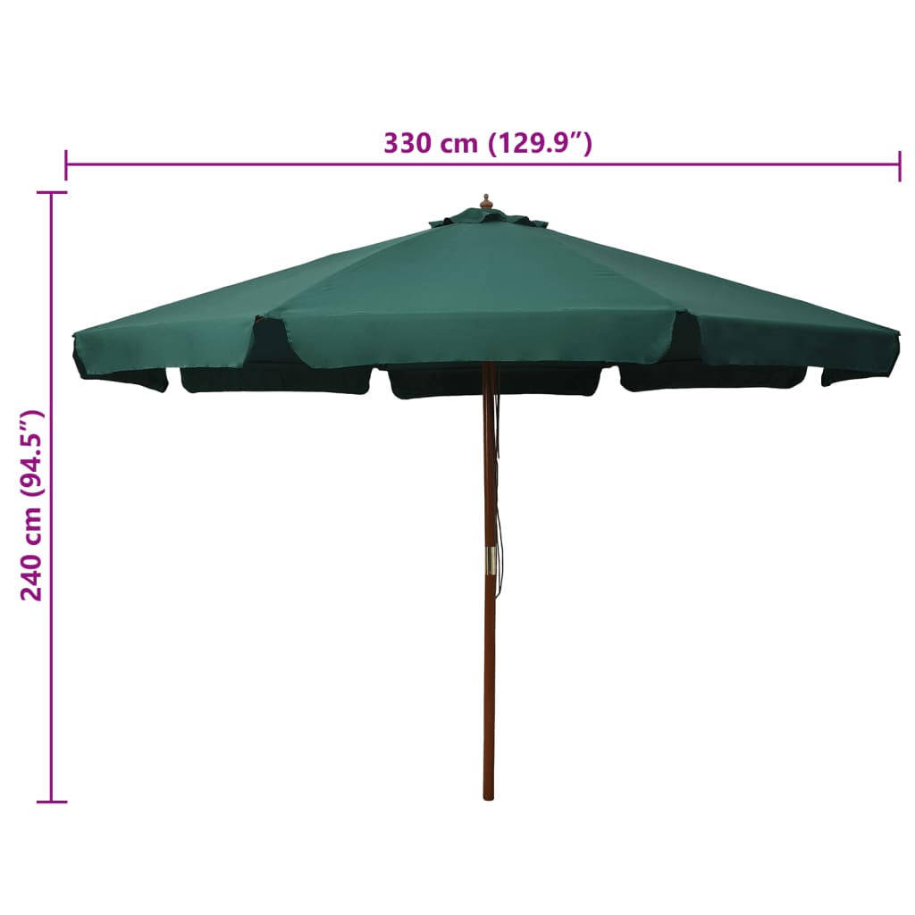 Parasol avec poteau en bois 330 cm couleur terre cuite