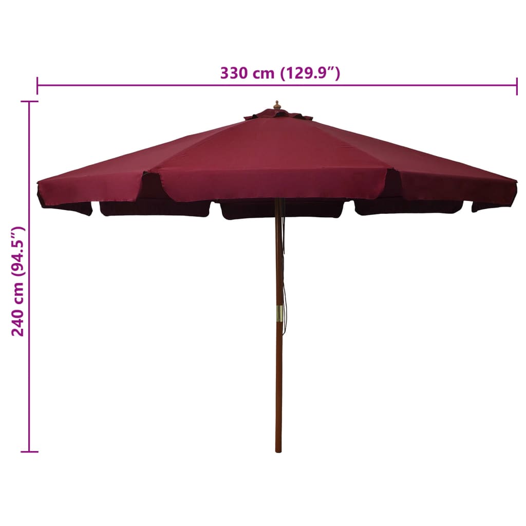 Parasol avec poteau en bois 330 cm couleur terre cuite