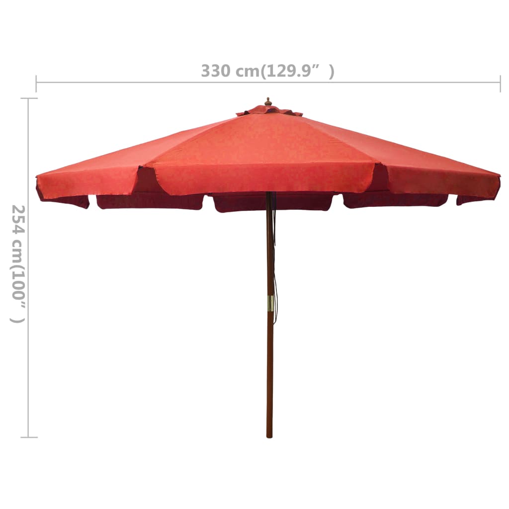 Parasol avec poteau en bois 330 cm couleur terre cuite