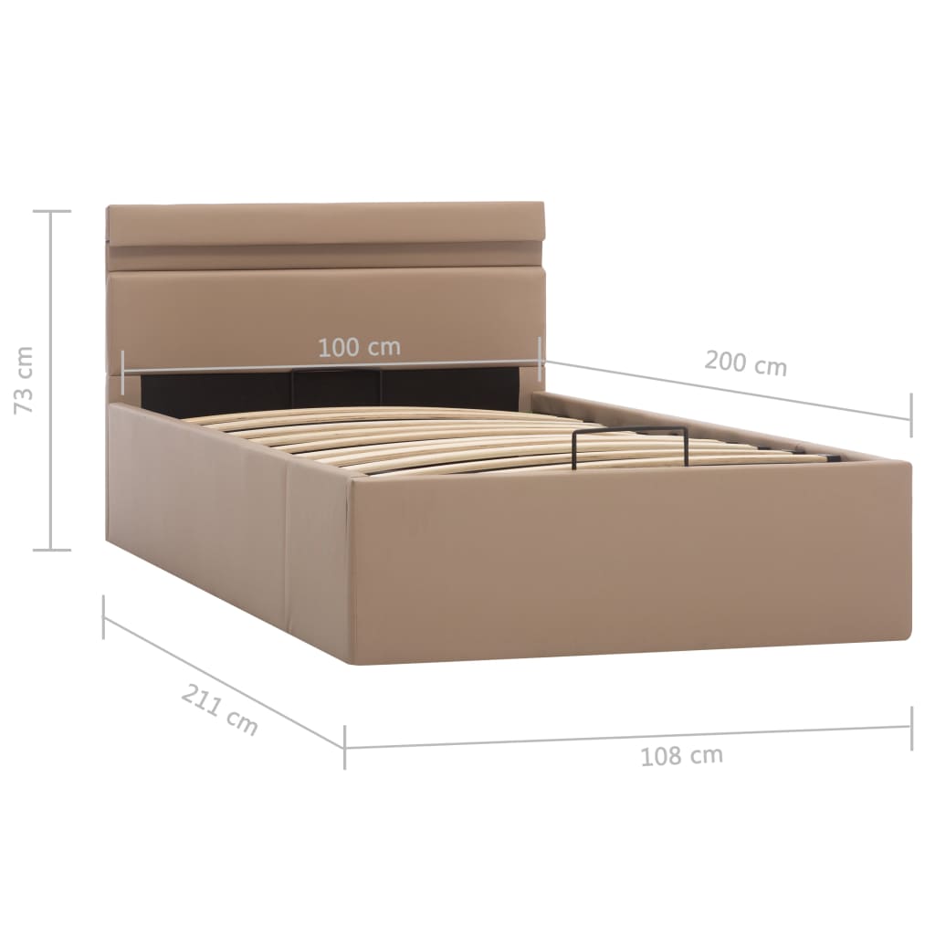 Bedframe met opslag en LED kunstleer cappuccino 100x200 cm