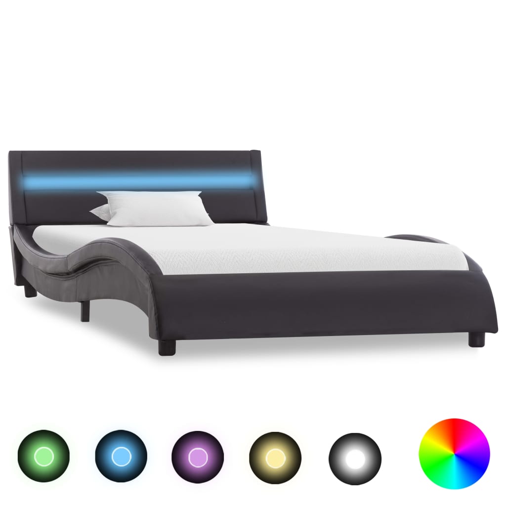 Bedframe met LED kunstleer wit 90x200 cm