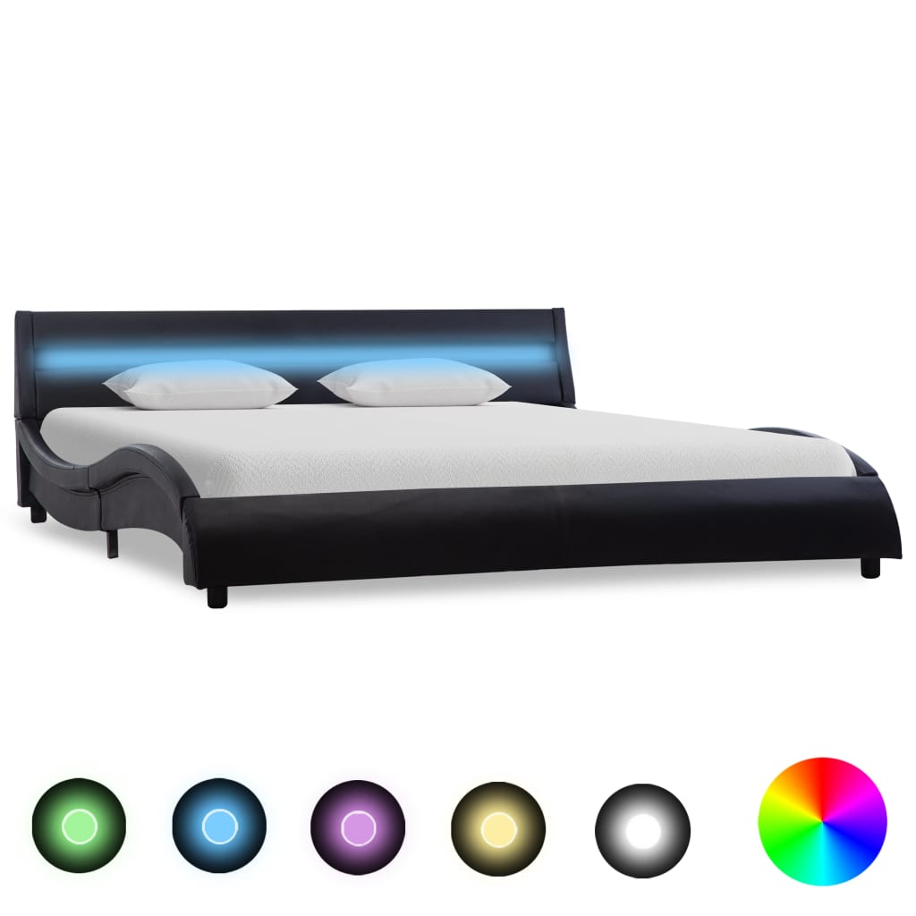 Bedframe met LED kunstleer wit 90x200 cm