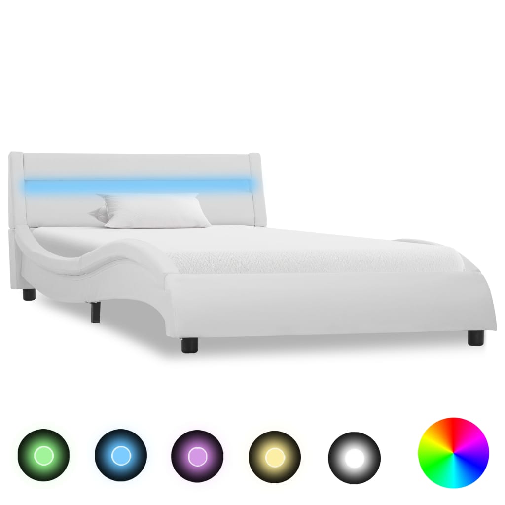 Bedframe met LED kunstleer wit 90x200 cm