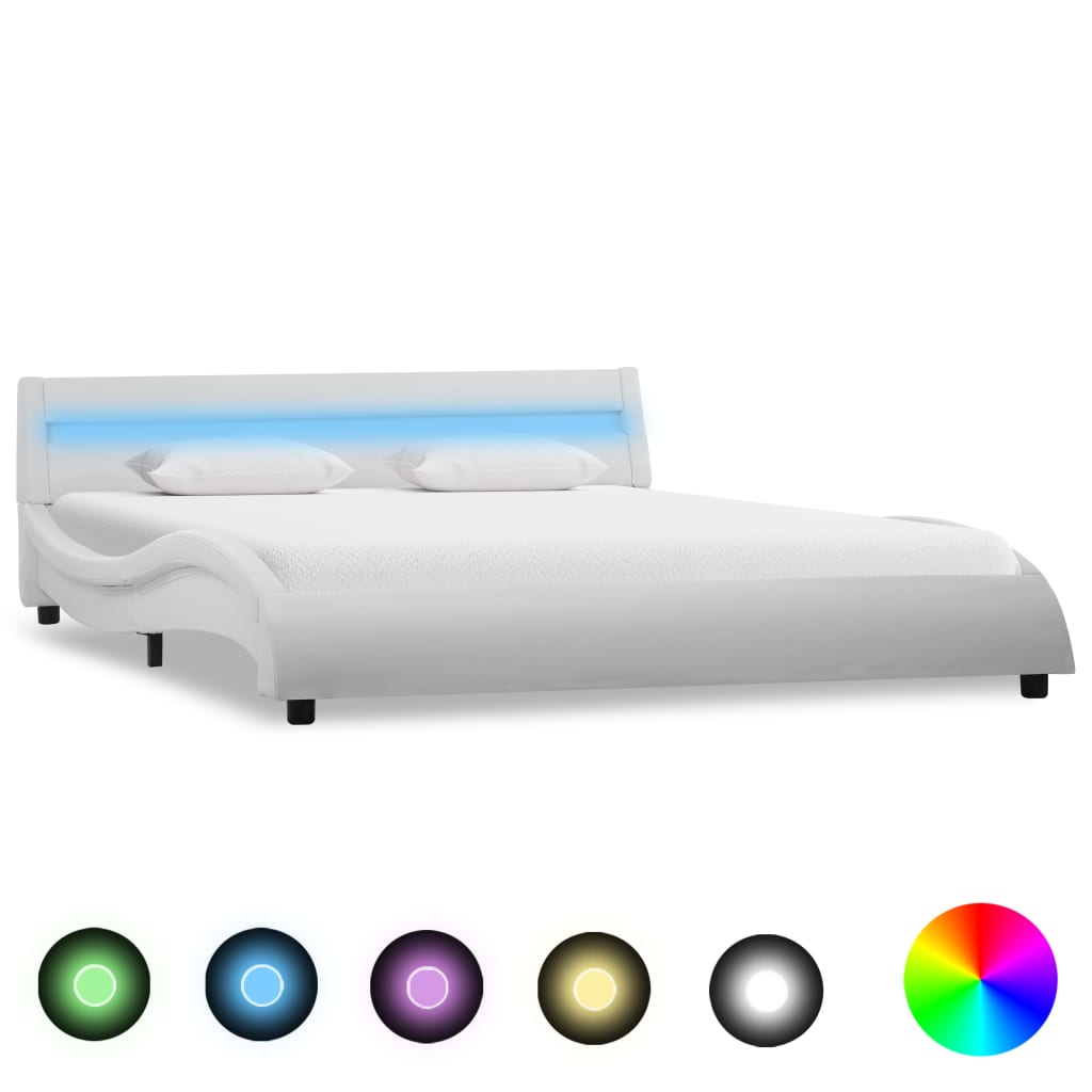 Bedframe met LED kunstleer wit 90x200 cm