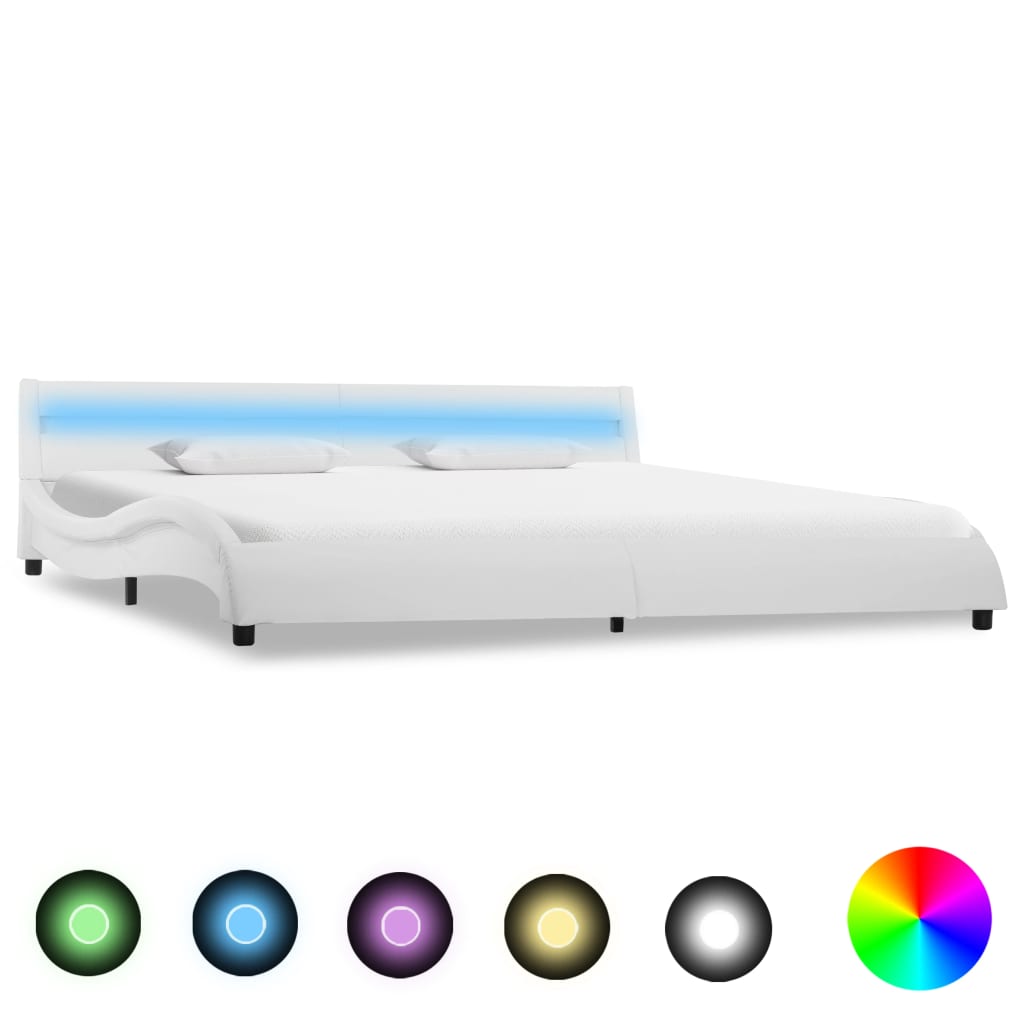 Bedframe met LED kunstleer wit 90x200 cm