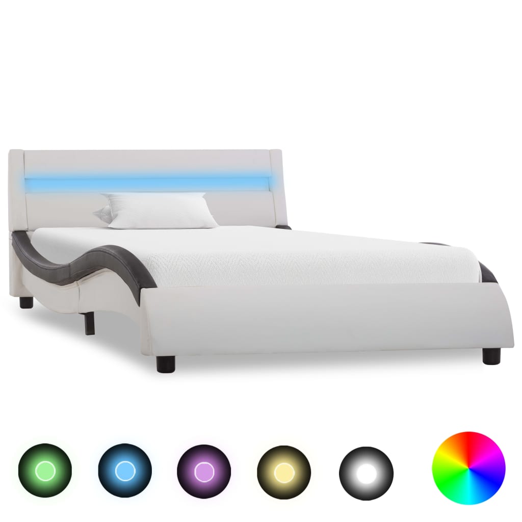 Bedframe met LED kunstleer wit 90x200 cm