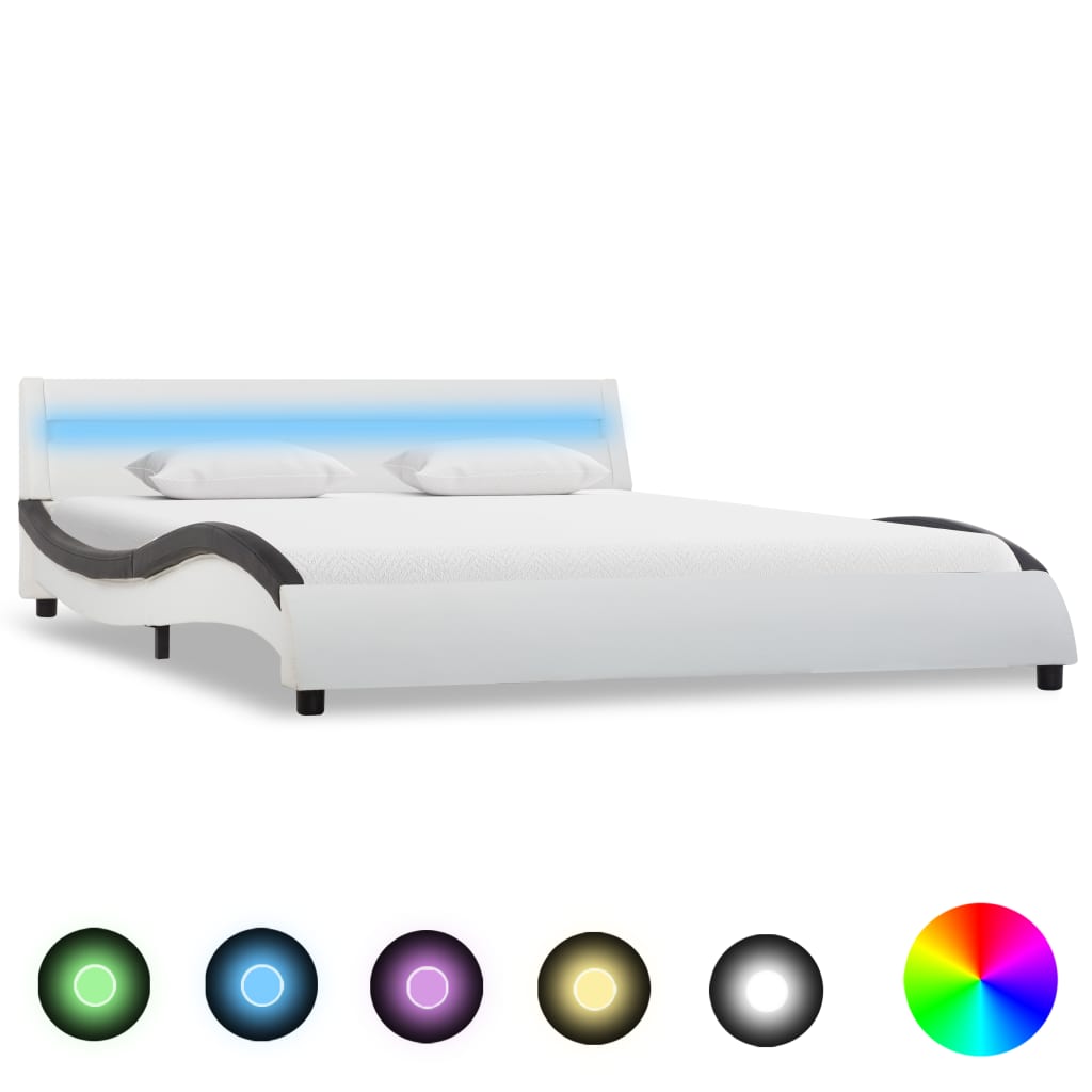 Bedframe met LED kunstleer wit 90x200 cm