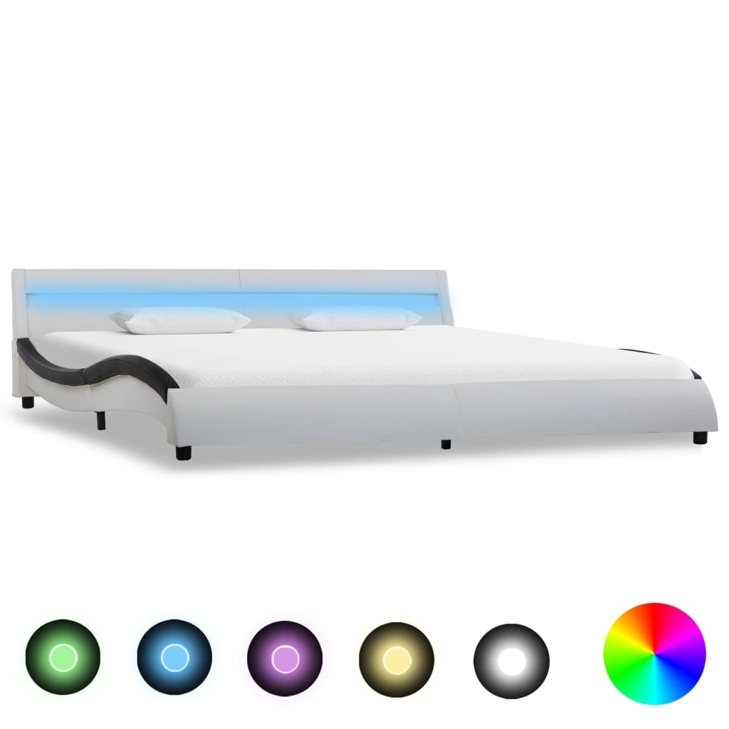 Bedframe met LED kunstleer wit 90x200 cm