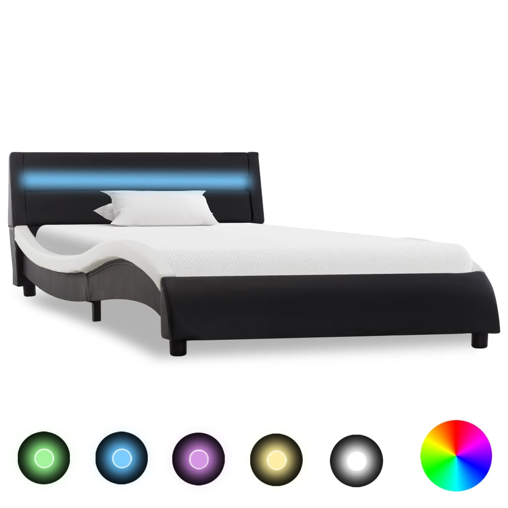 Bedframe met LED kunstleer wit 90x200 cm