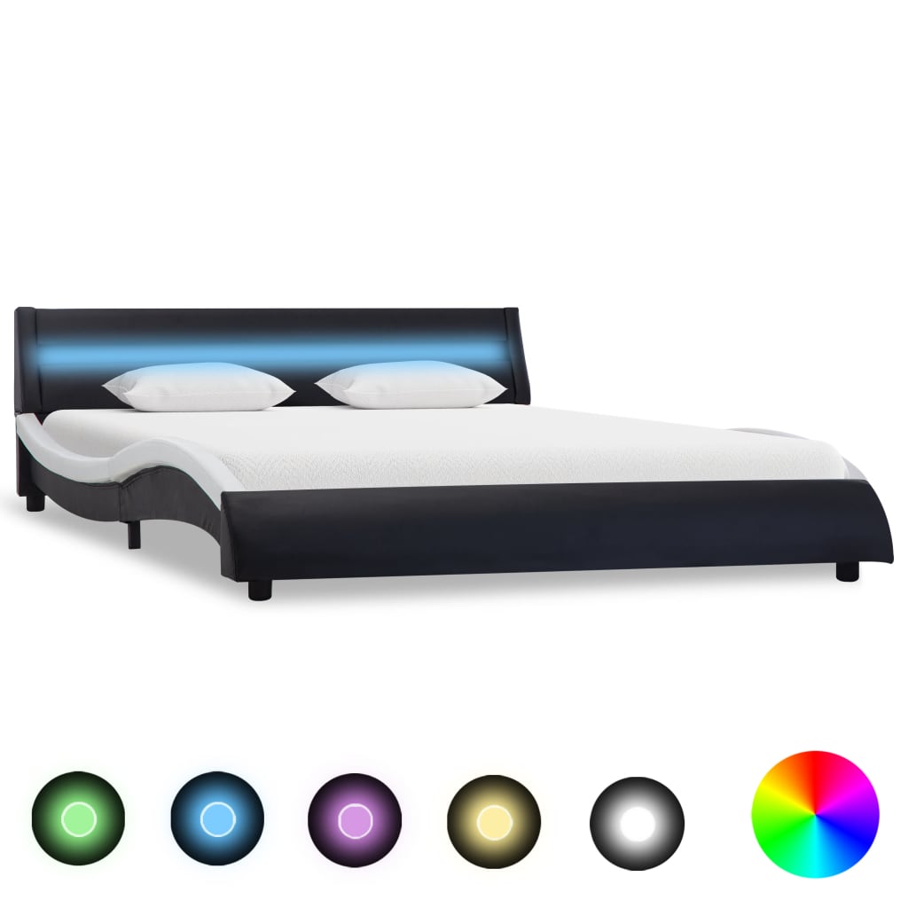 Bedframe met LED kunstleer wit 90x200 cm