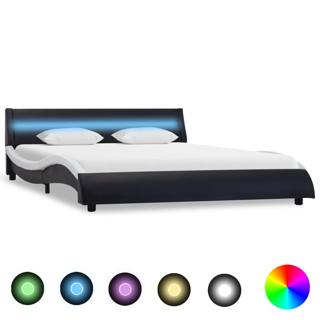 Bedframe met LED kunstleer wit 90x200 cm