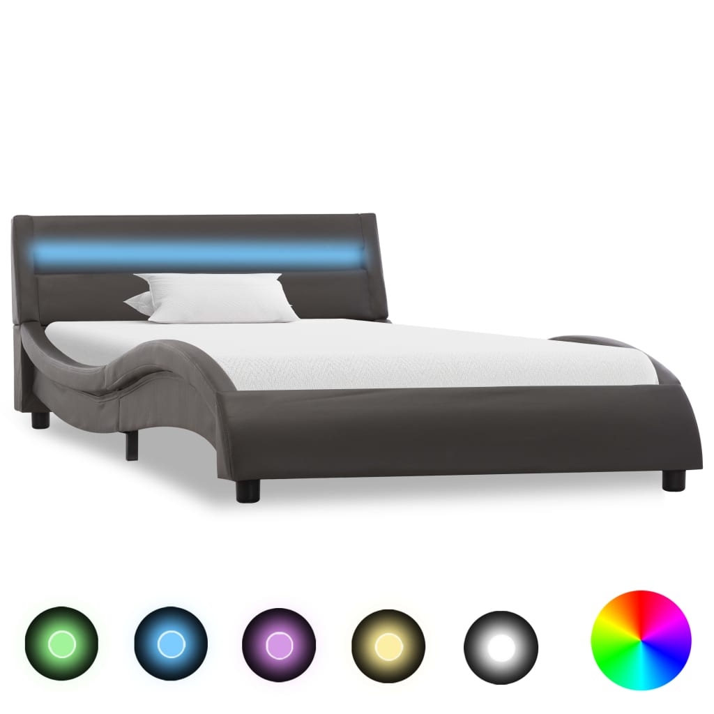 Bedframe met LED kunstleer wit 90x200 cm