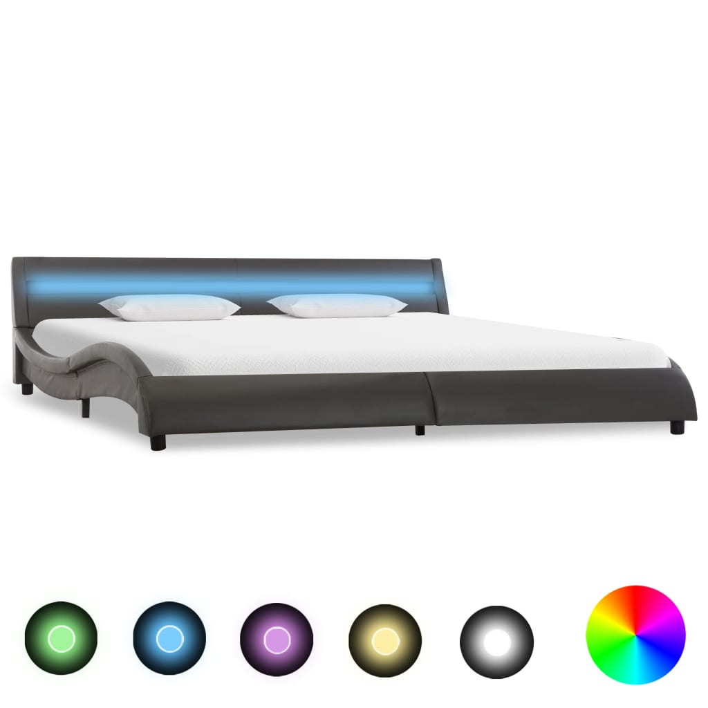 Bedframe met LED kunstleer wit 90x200 cm