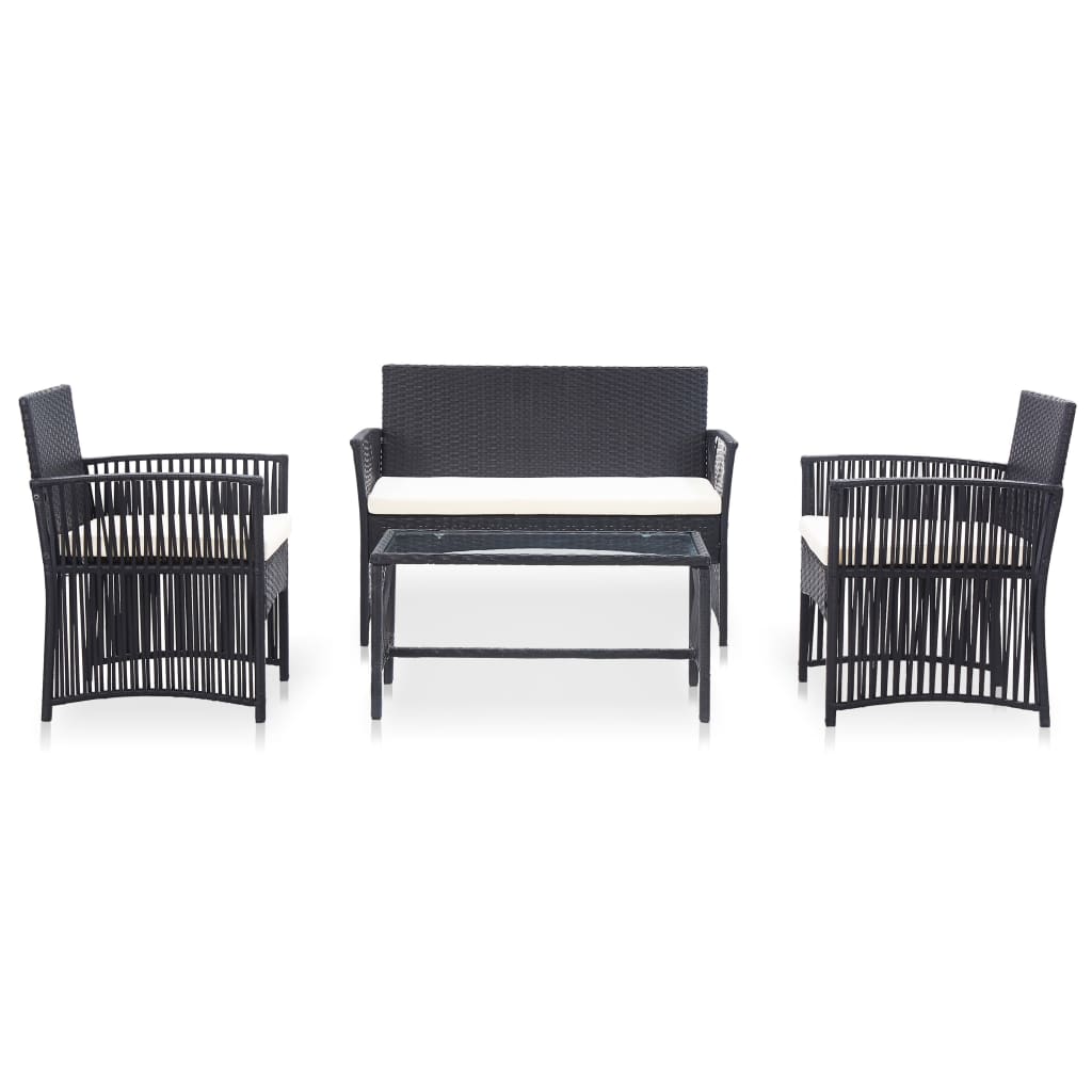 4-delige Loungeset met kussen poly rattan