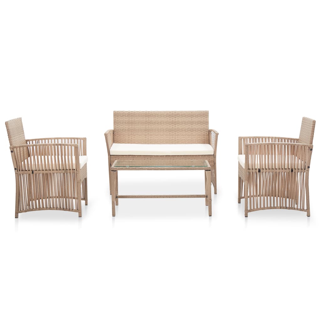 4-delige Loungeset met kussen poly rattan