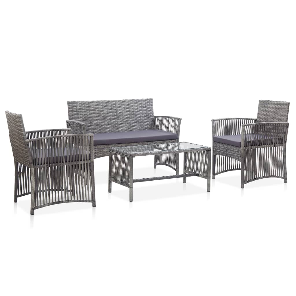 4-delige Loungeset met kussen poly rattan