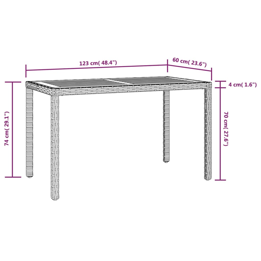 Table de jardin 110x60x67 cm poly rotin