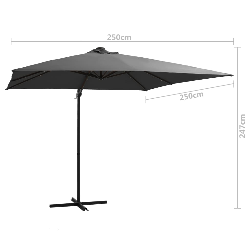 Zweefparasol met LED-verlichting 250x250 cm bordeauxrood