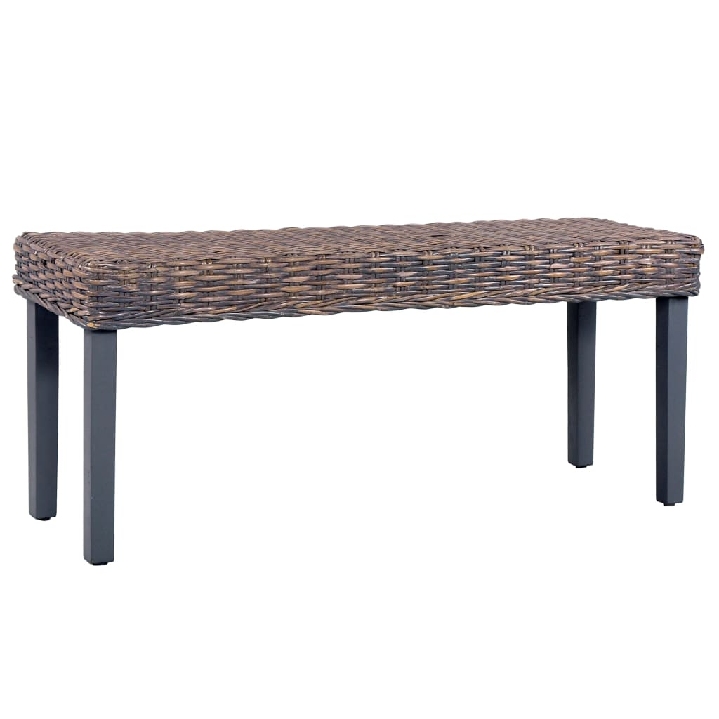 Banc 110 cm cube naturel en rotin et bois de manguier massif