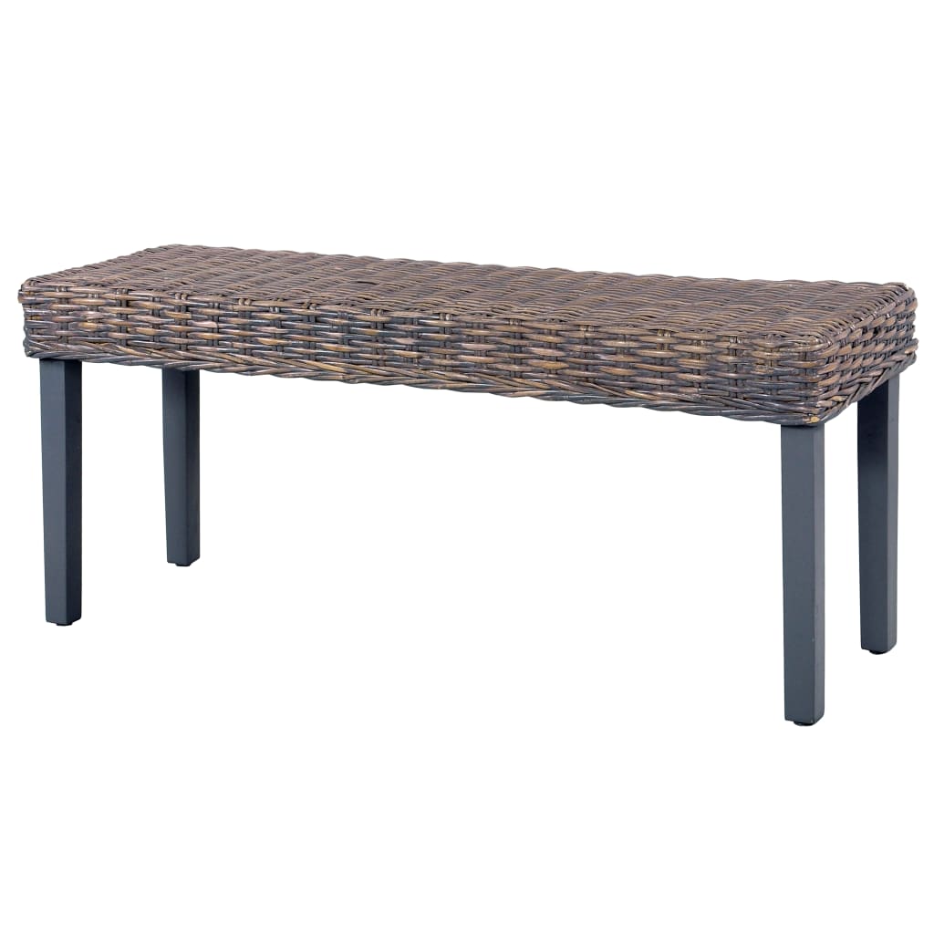 Banc 110 cm cube naturel en rotin et bois de manguier massif