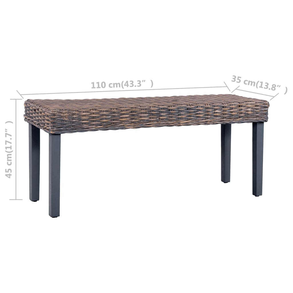 Banc 110 cm cube naturel en rotin et bois de manguier massif