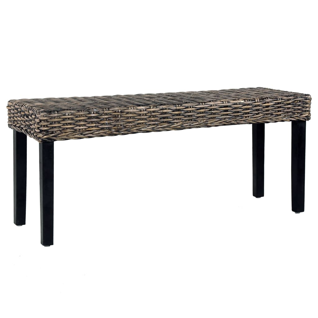 Banc 110 cm cube naturel en rotin et bois de manguier massif