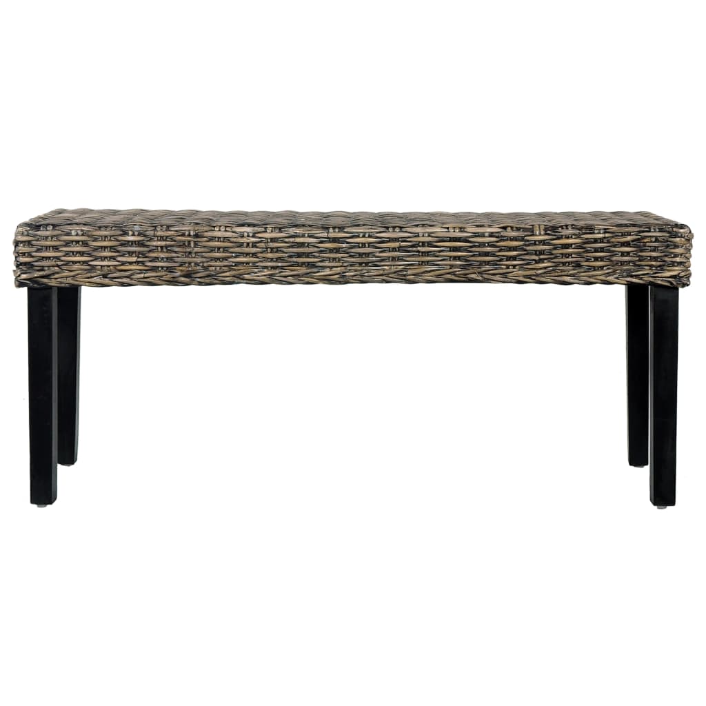 Banc 110 cm cube naturel en rotin et bois de manguier massif