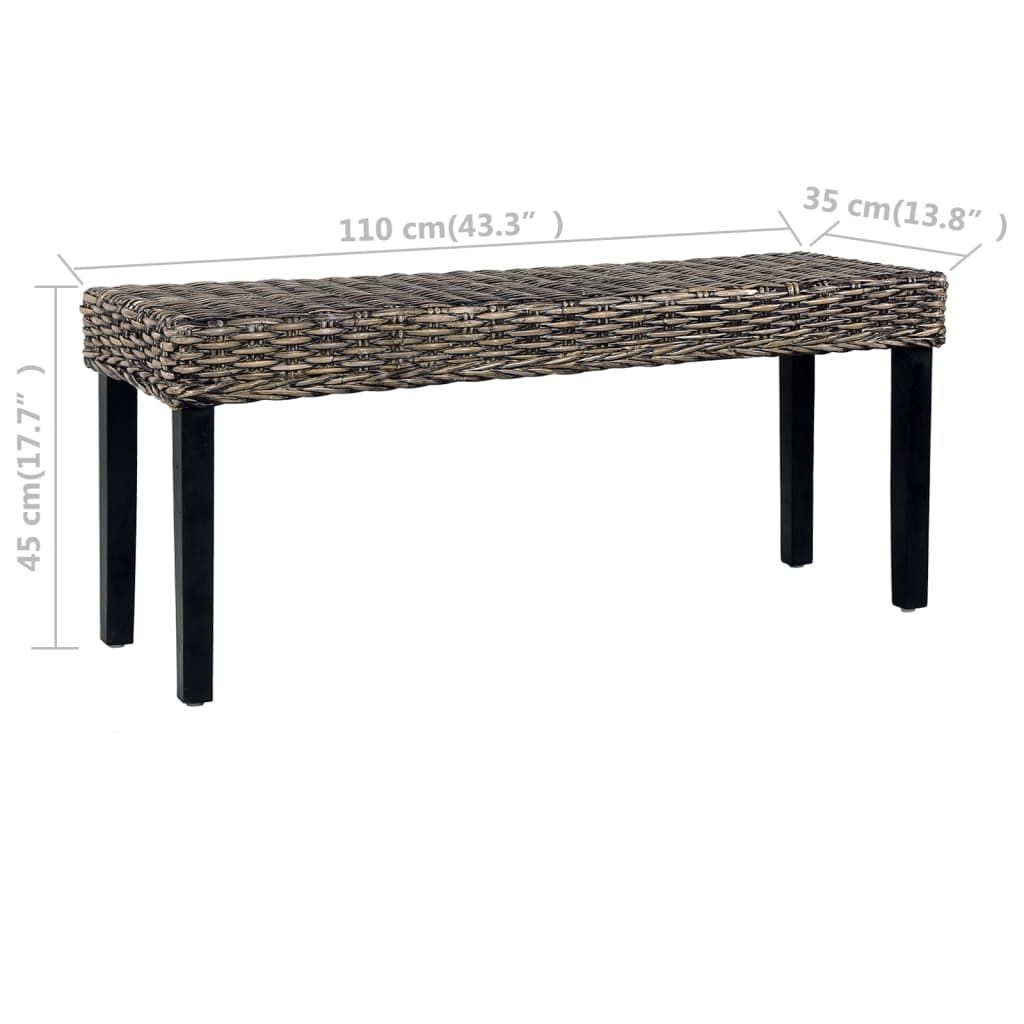 Banc 110 cm cube naturel en rotin et bois de manguier massif