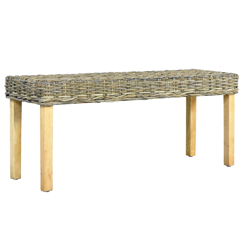 Banc 110 cm cube naturel en rotin et bois de manguier massif