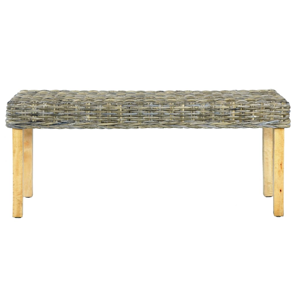 Banc 110 cm cube naturel en rotin et bois de manguier massif