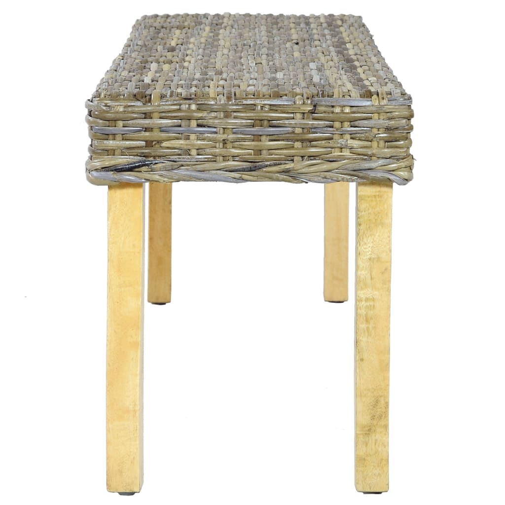 Banc 110 cm cube naturel en rotin et bois de manguier massif