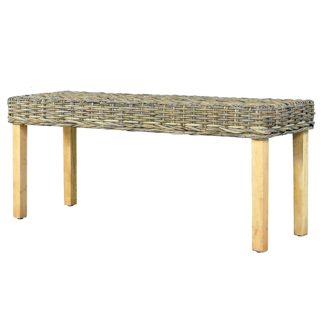 Banc 110 cm cube naturel en rotin et bois de manguier massif