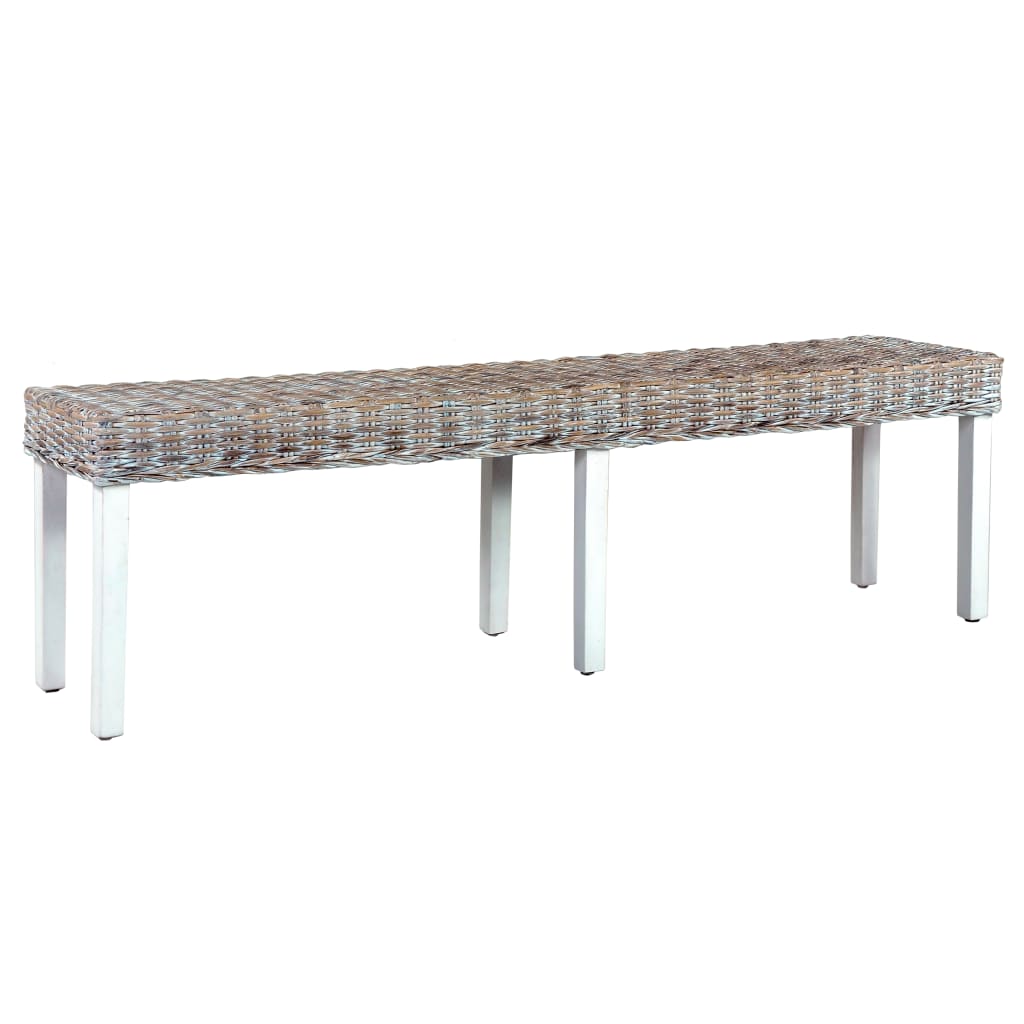 Banc 160 cm cube naturel en rotin et bois de manguier massif