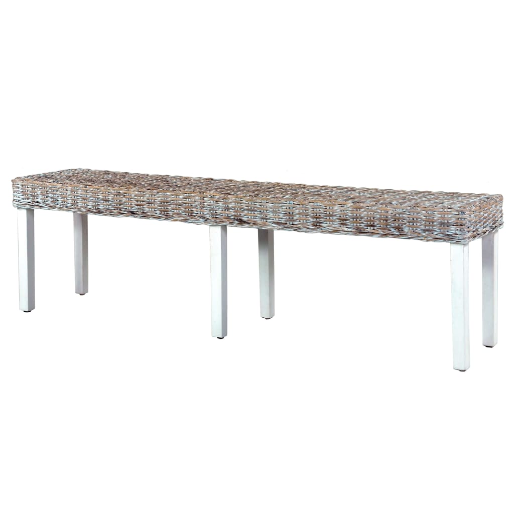 Banc 160 cm cube naturel en rotin et bois de manguier massif