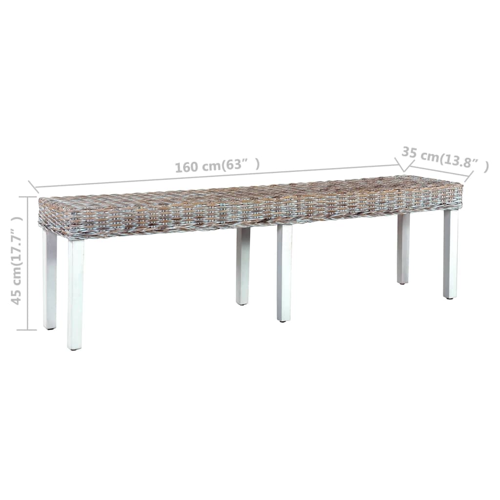 Banc 160 cm cube naturel en rotin et bois de manguier massif