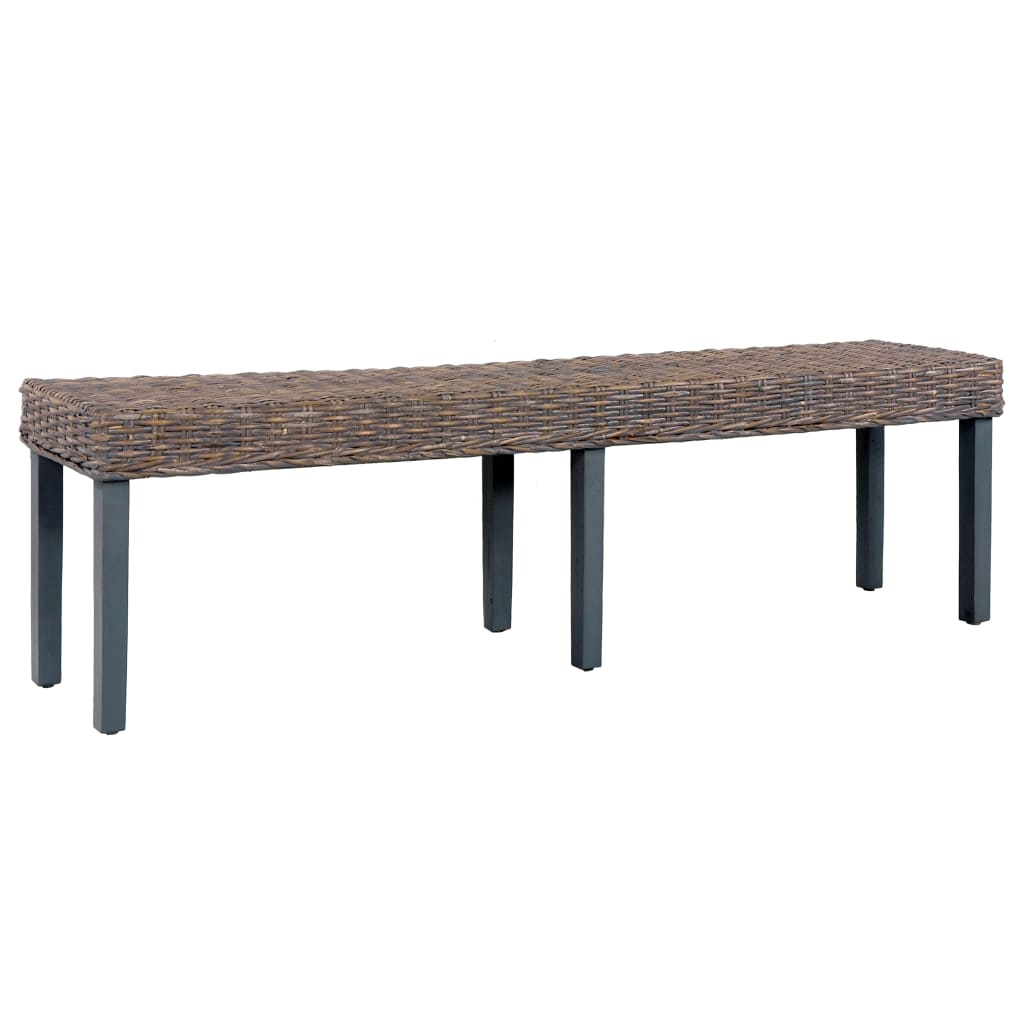 Banc 160 cm cube naturel en rotin et bois de manguier massif