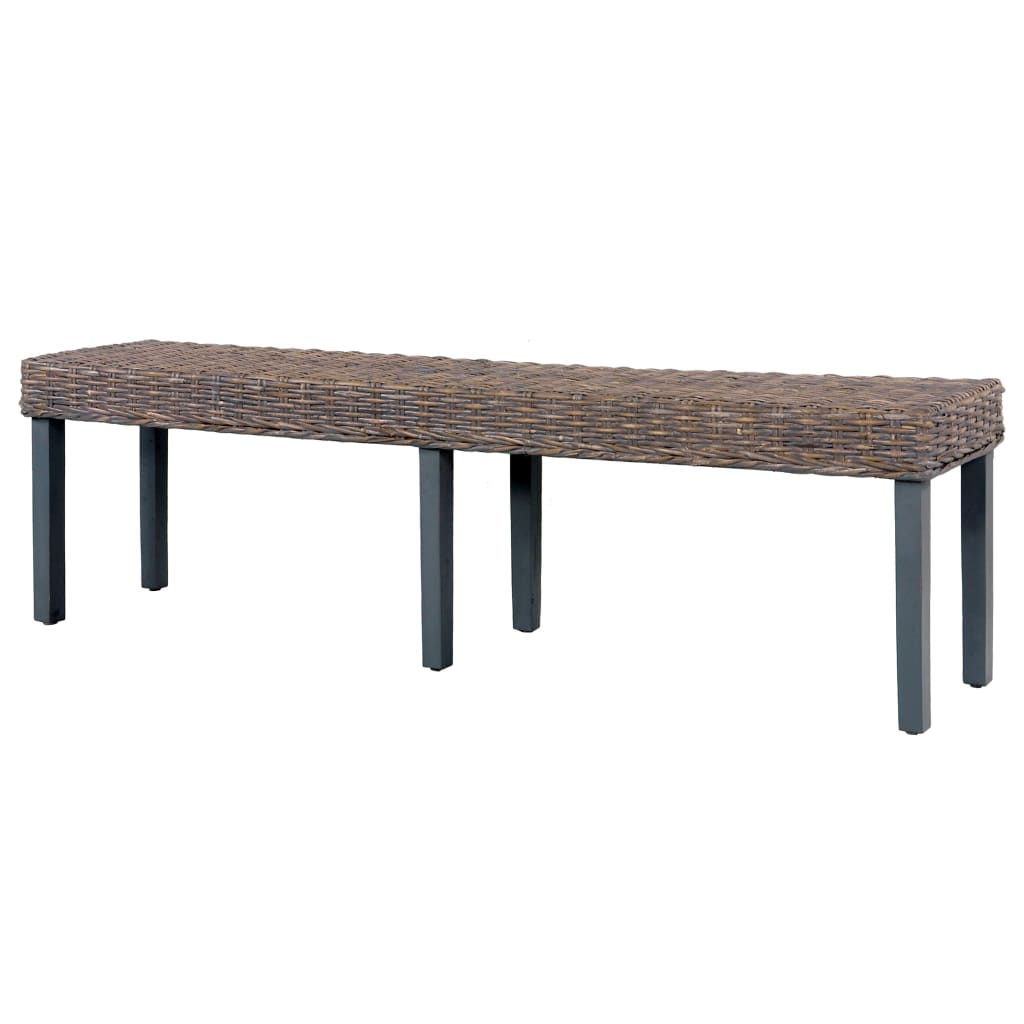 Banc 160 cm cube naturel en rotin et bois de manguier massif