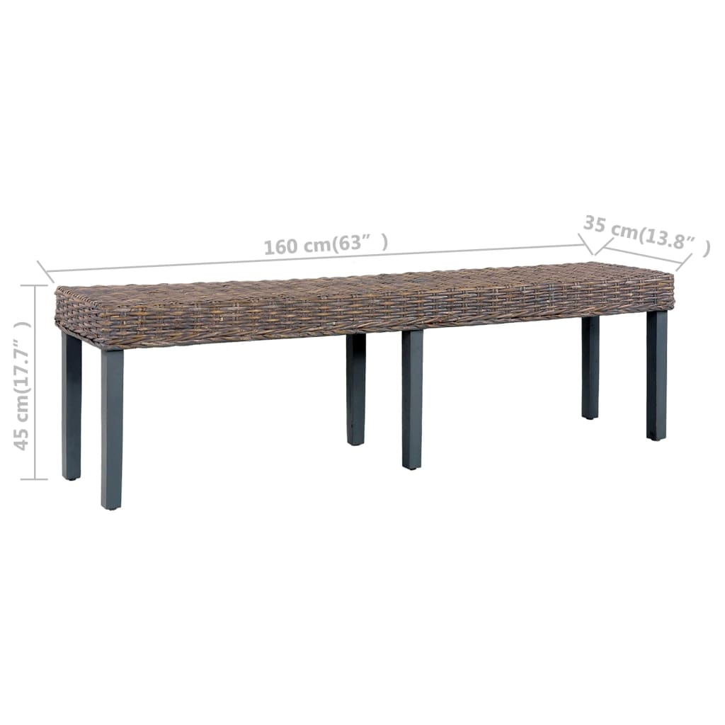 Banc 160 cm cube naturel en rotin et bois de manguier massif