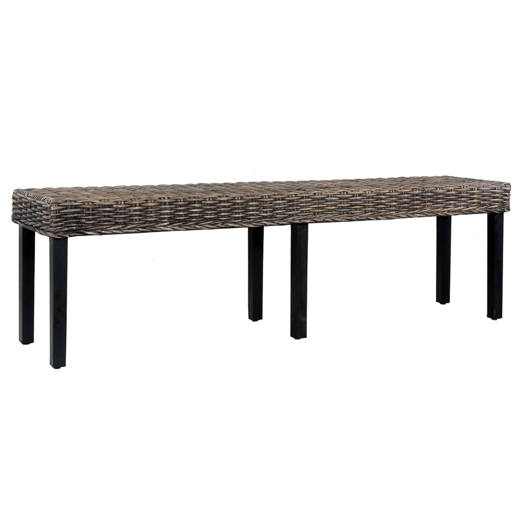 Banc 160 cm cube naturel en rotin et bois de manguier massif