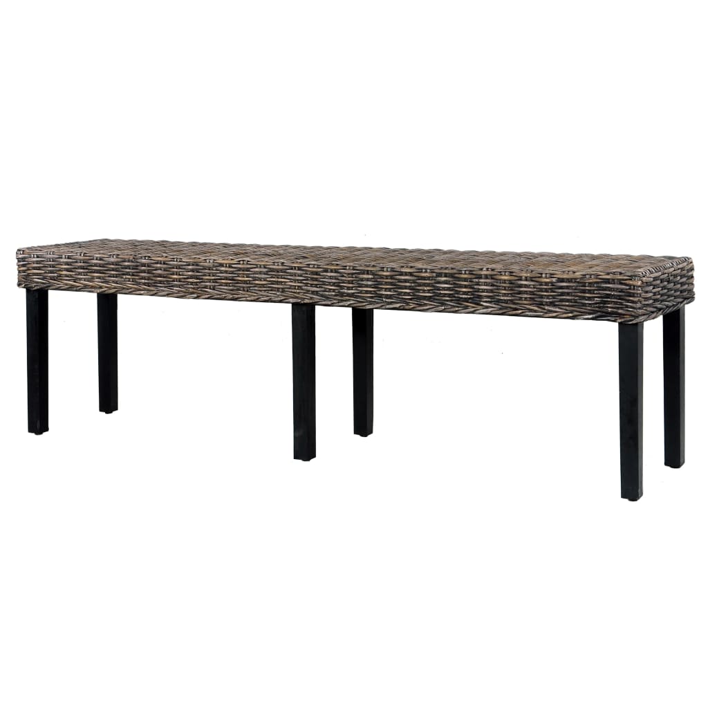 Banc 160 cm cube naturel en rotin et bois de manguier massif